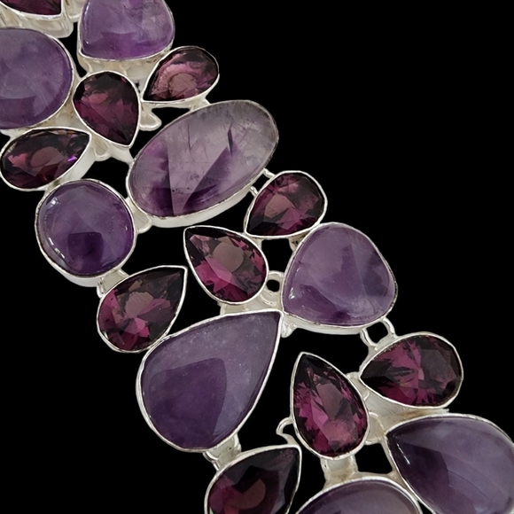 Amethyst statement silver gemstone bracelet chunky purple plum genuine Q05 - Picture 11 of 12